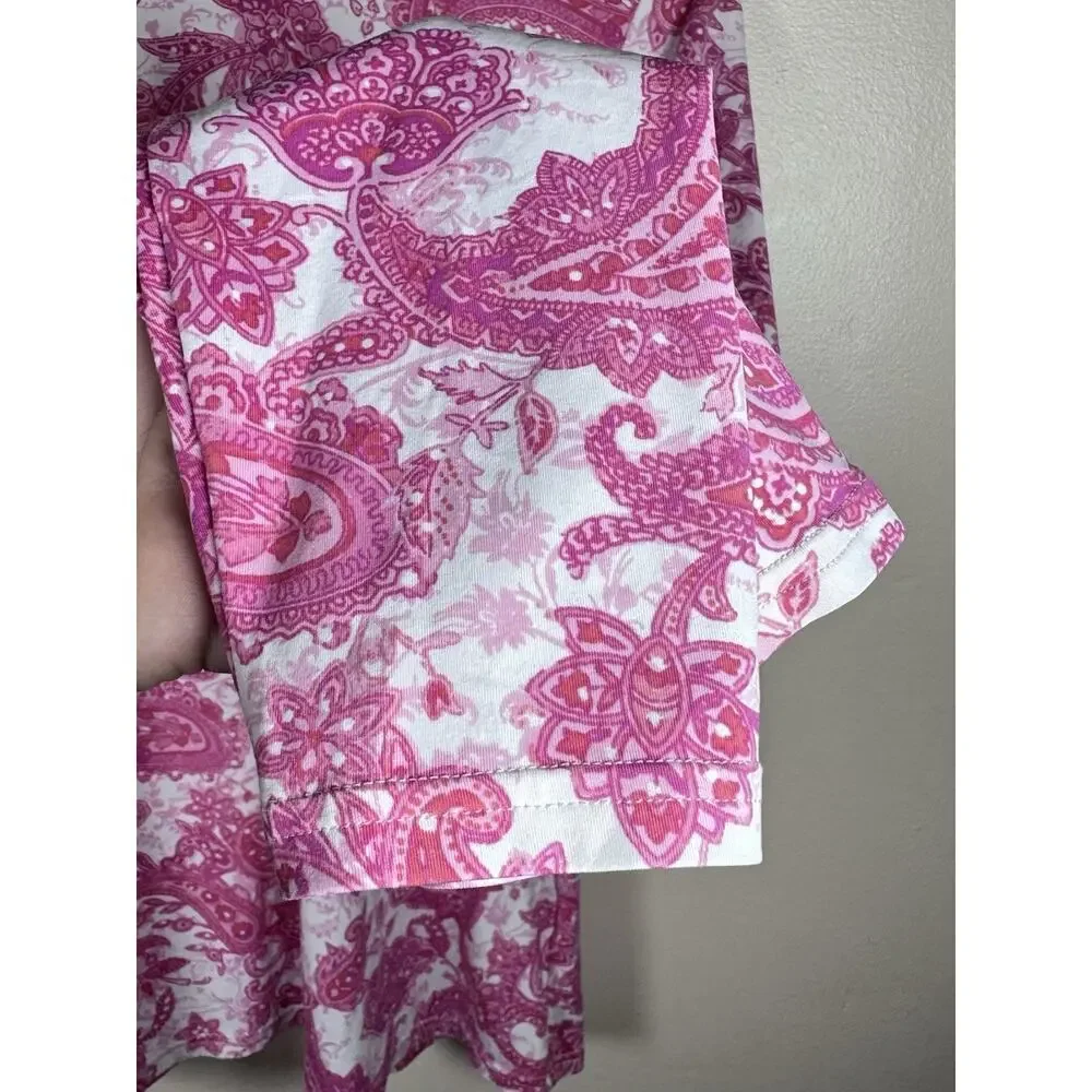 Lands' End Women's Crew Neck Long Sleeve Rash Guard UPF 50 Size M Pink Paisley